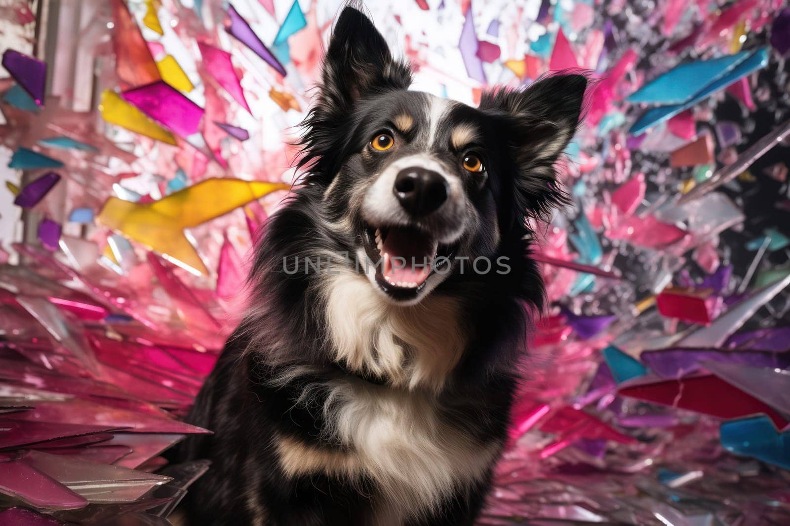 Cheerful Border Collie Puppy with Bright Eyes, Sitting Playfully on White Background