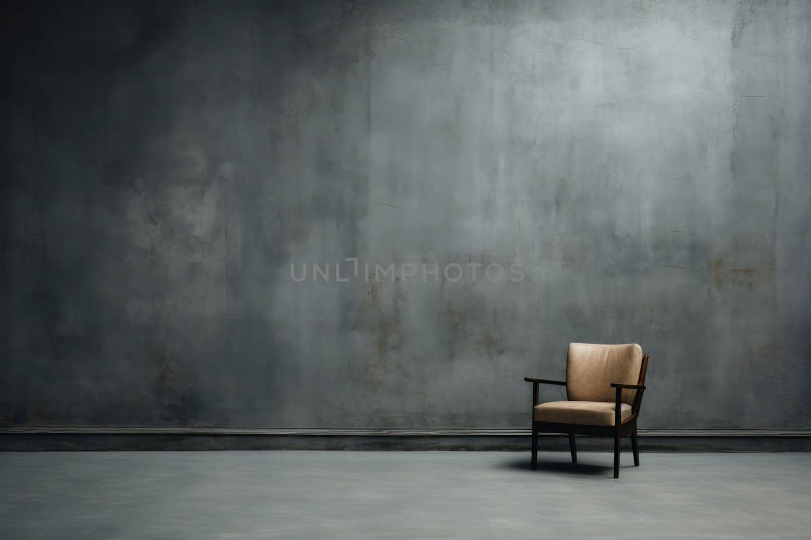 Vintage Living: An Empty Room with Old Furniture, Grunge Walls, and a Dark Concrete Floor