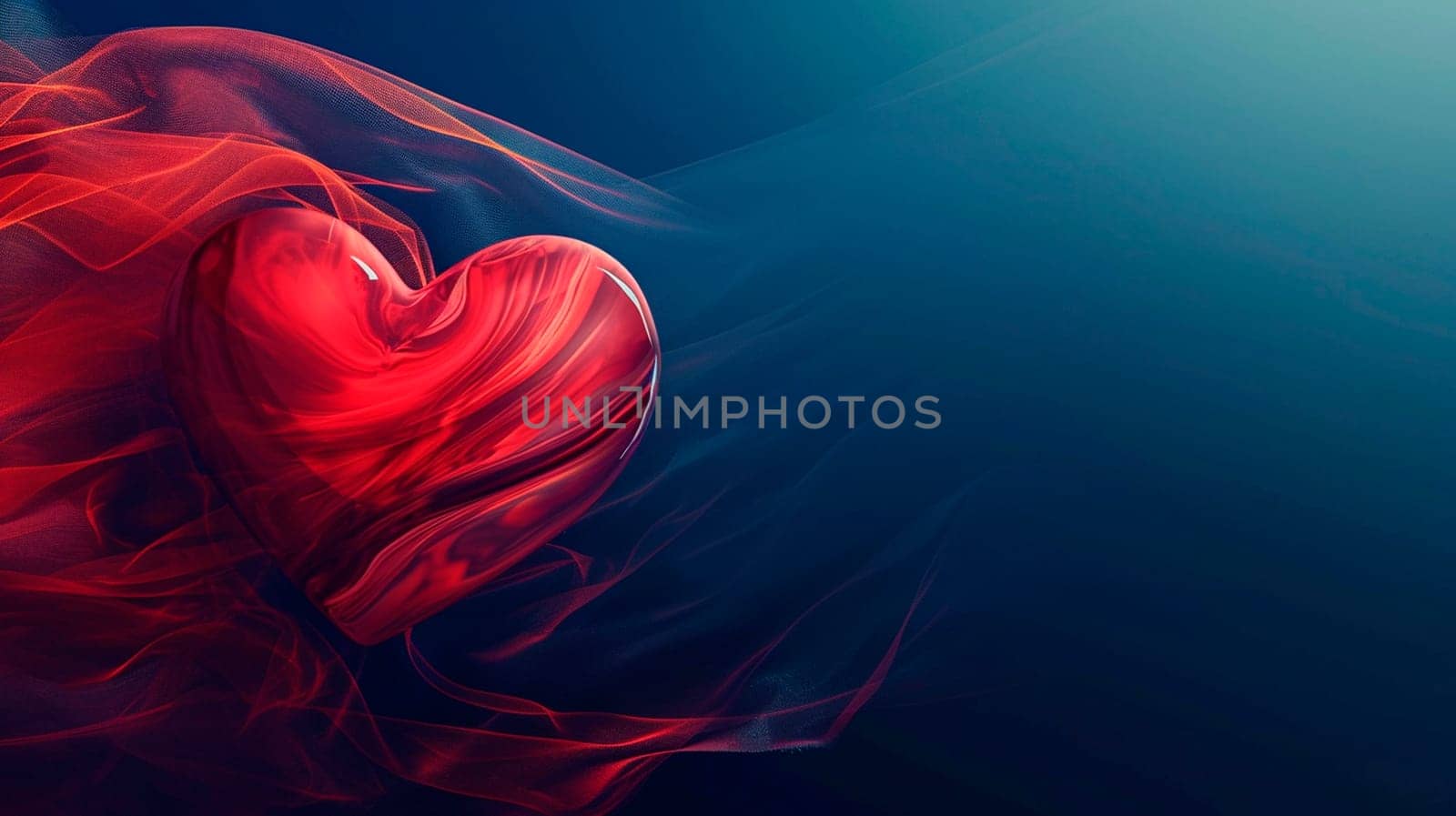 Abstract heart on a blue background. Selective focus. Red.