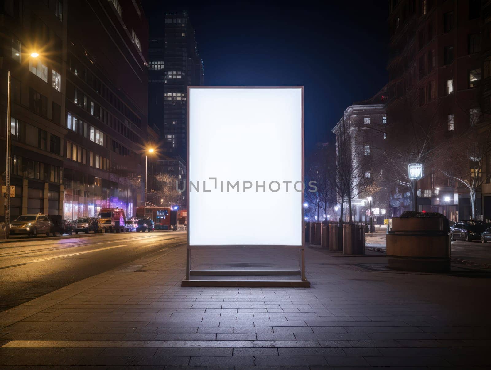 Urban Blank Billboard Advertise Space with Empty White Poster Mockup on City Street