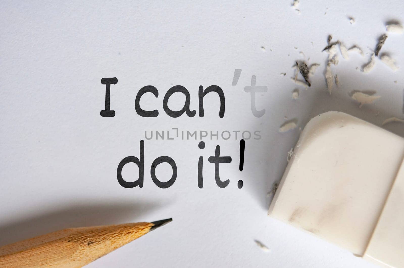Pencil eraser erasing cannot into can. Inspirational concept.