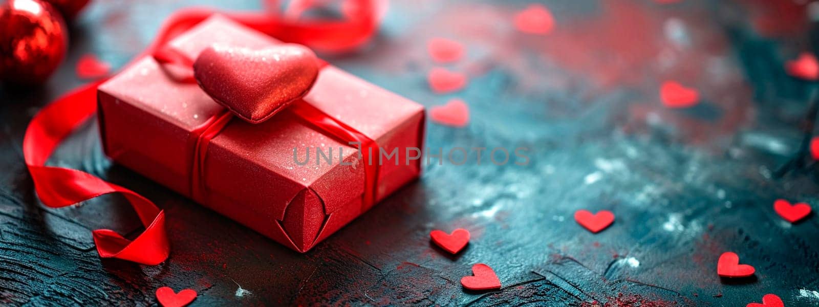 Gift heart and red rose. Selective focus. Valentine.