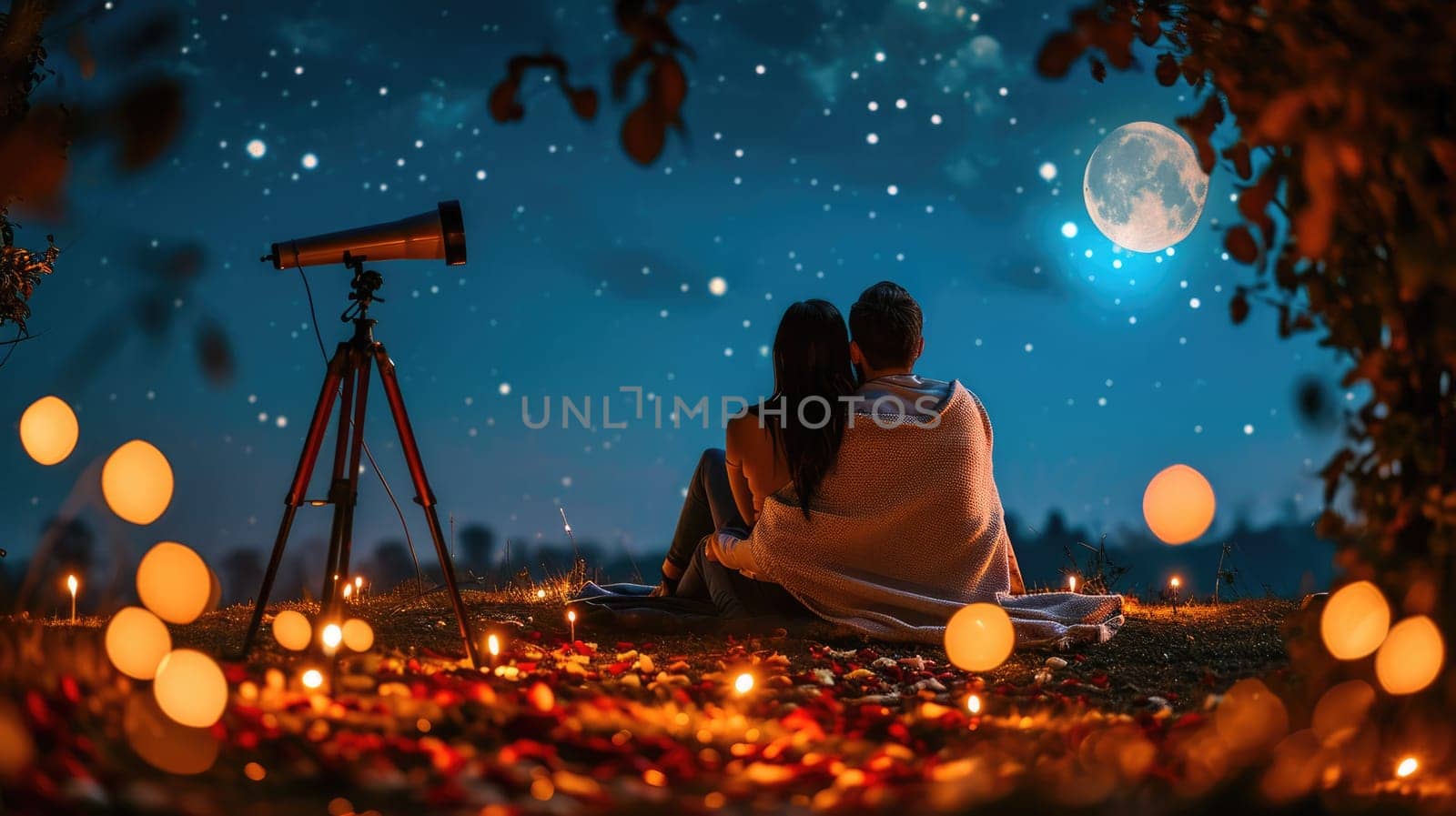 young couple looking out to night sky in valentines day pragma by biancoblue