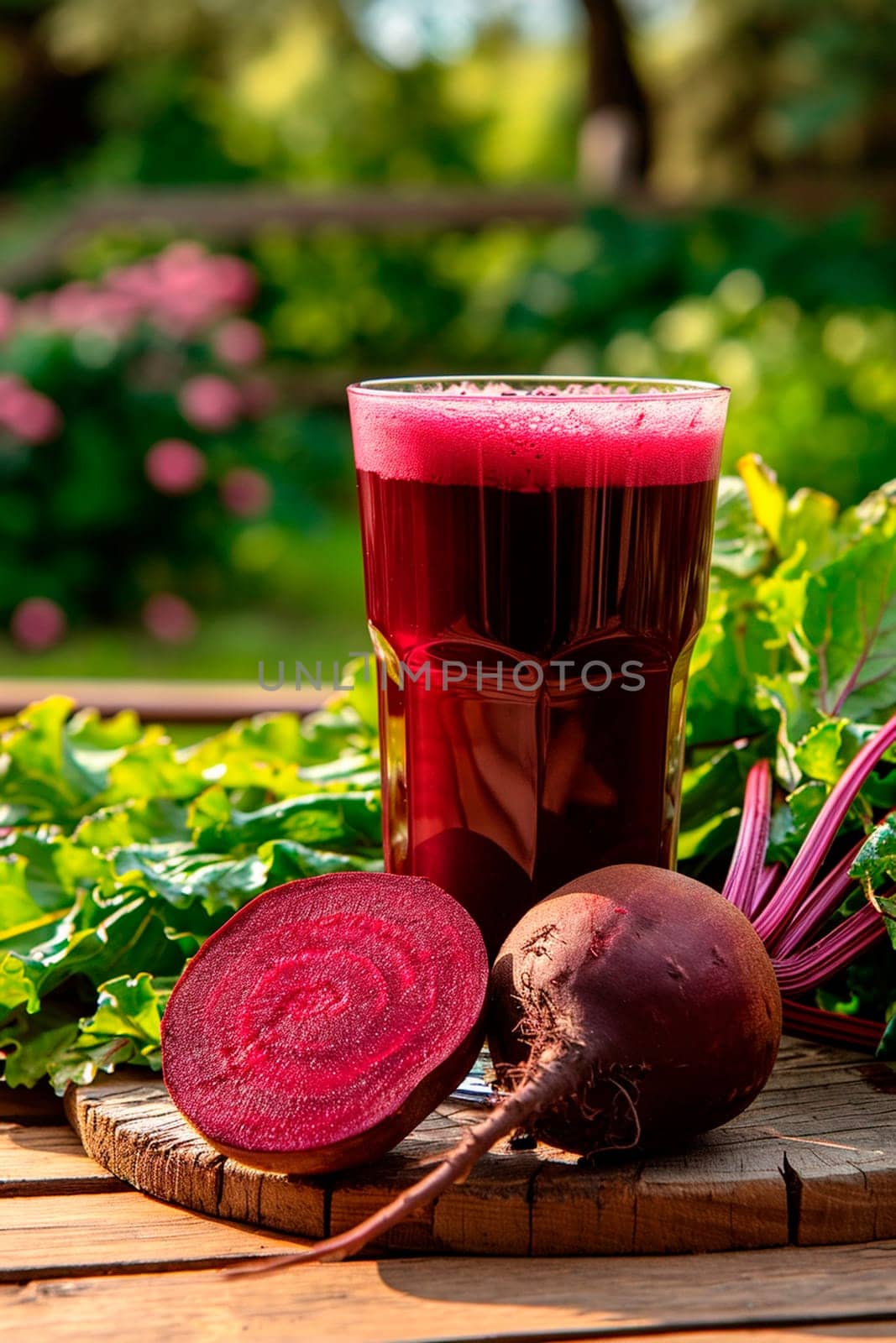 beet juice in a glass. Selective focus. by yanadjana