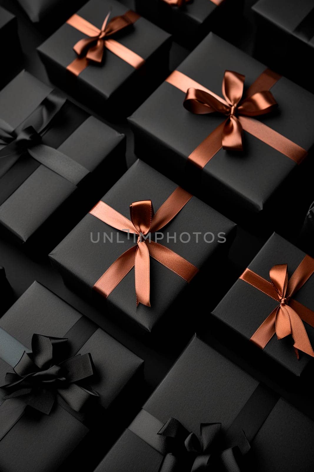 black gift boxes. Selective focus holiday