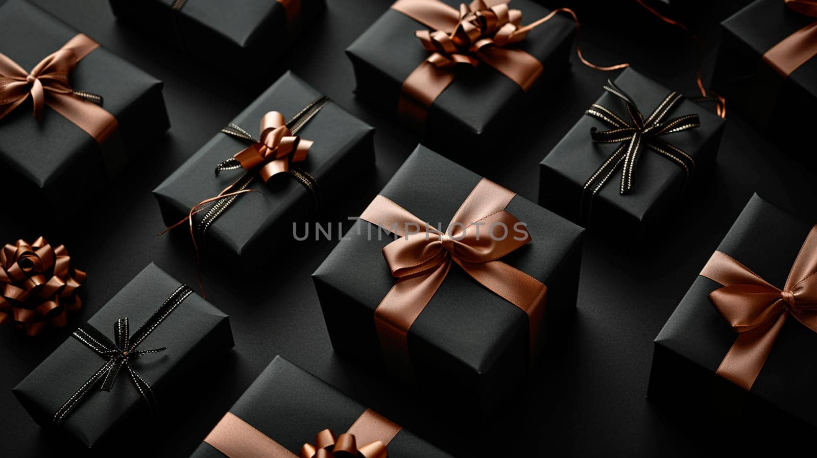 black gift boxes. Selective focus holiday