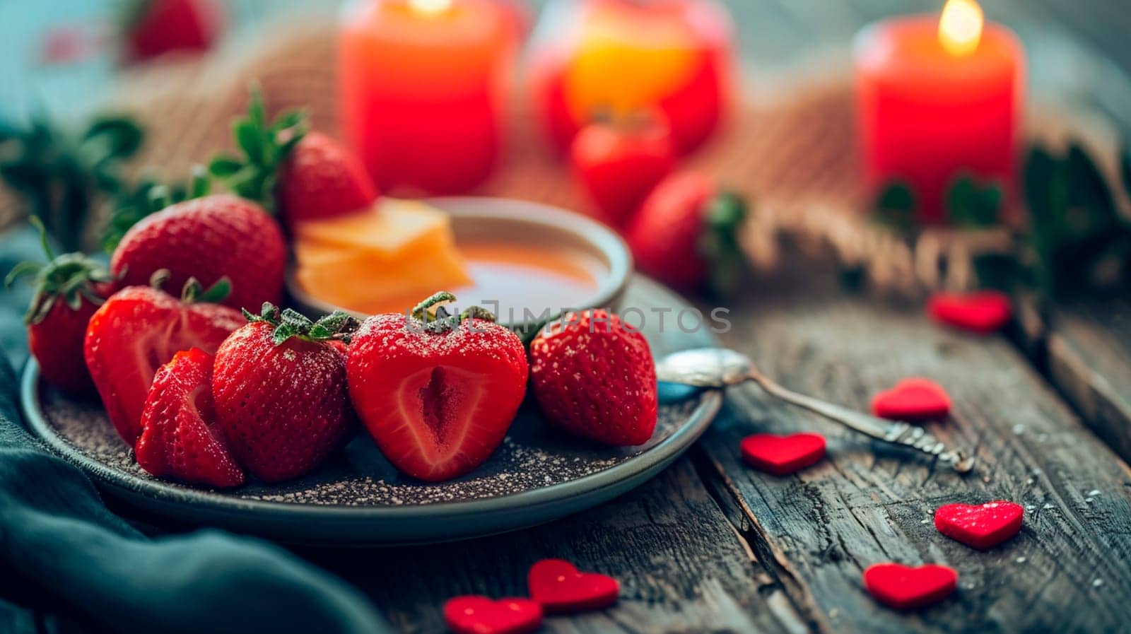 Breakfast for Valentine's Day. Selective focus. Food.