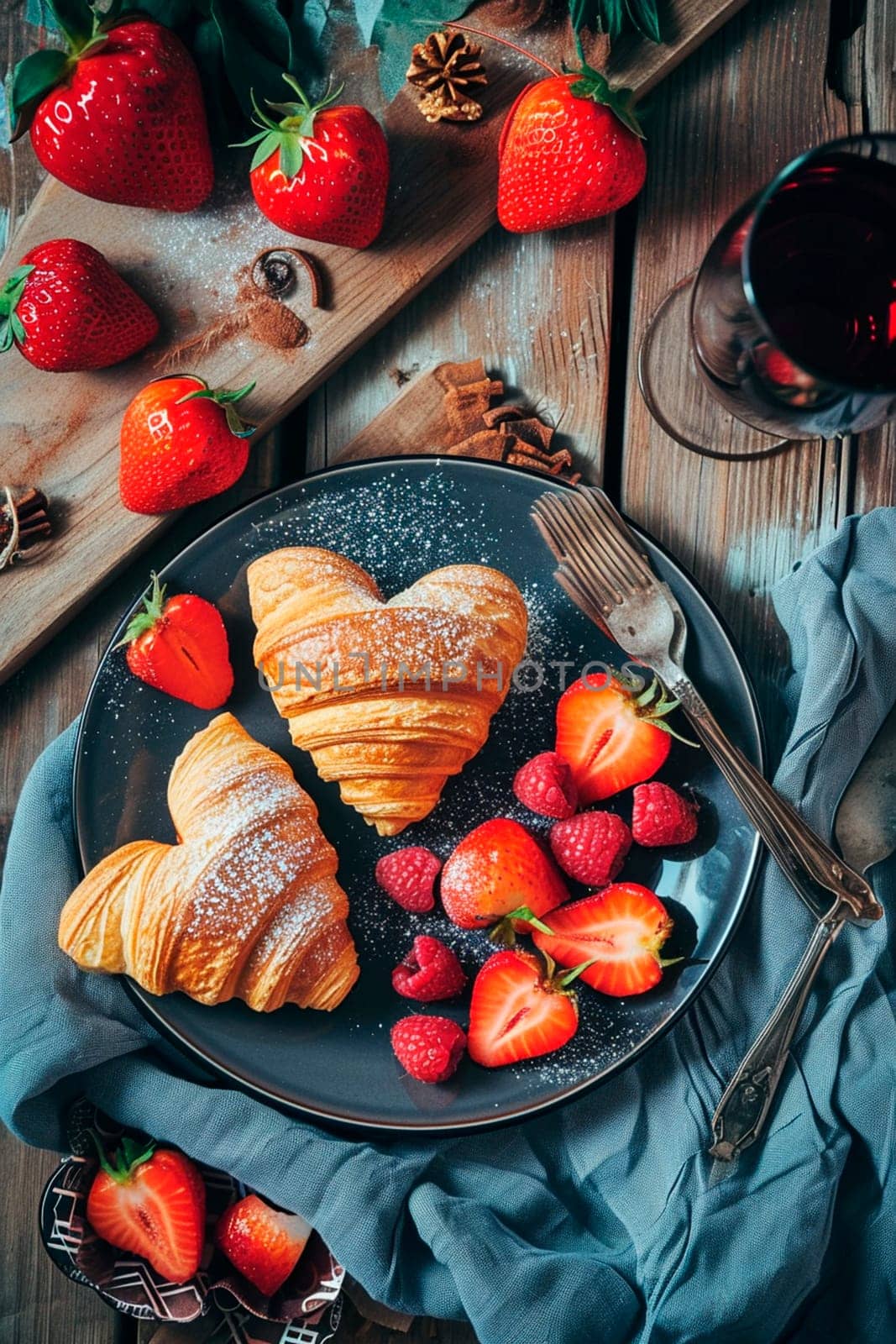 Breakfast for Valentine's Day. Selective focus. Food.