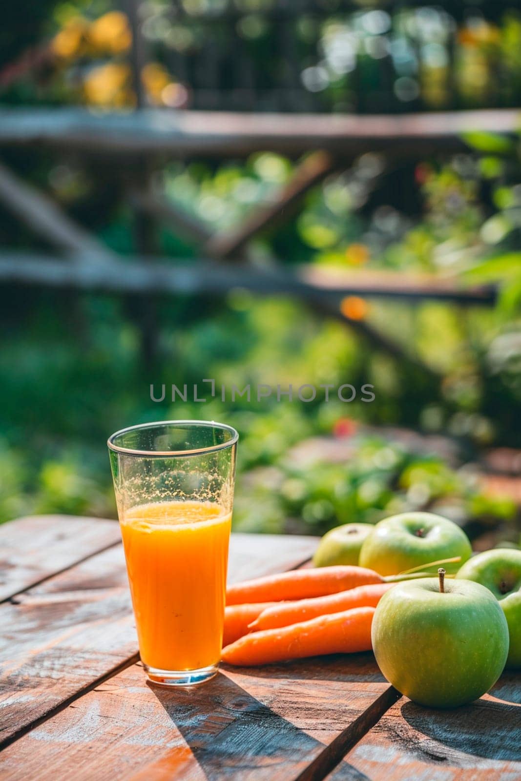 carrot apple juice in a glass. Selective focus. by yanadjana