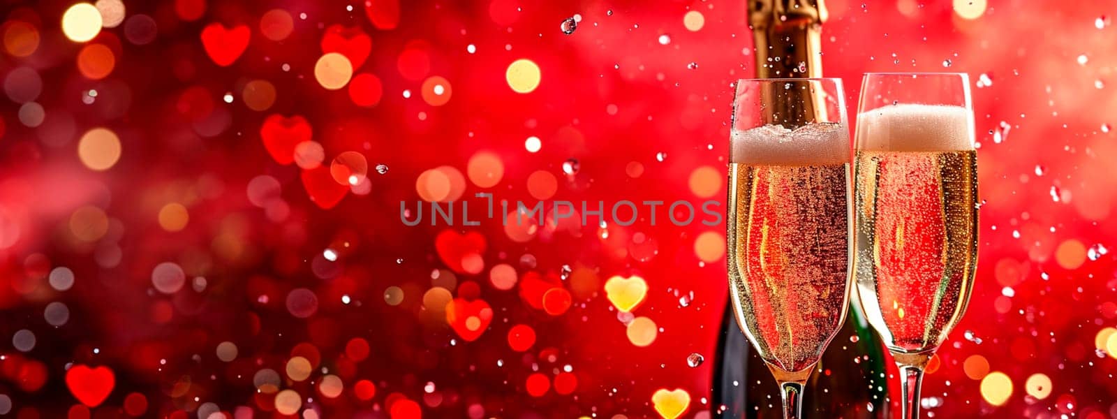 Roses and champagne for Valentine's Day. Selective focus. by yanadjana