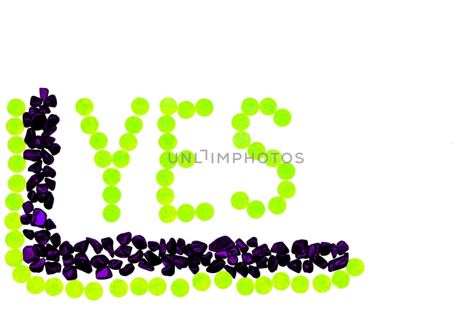 Inscription Yes. Frame by shining glittering purple green stones on white by jovani68