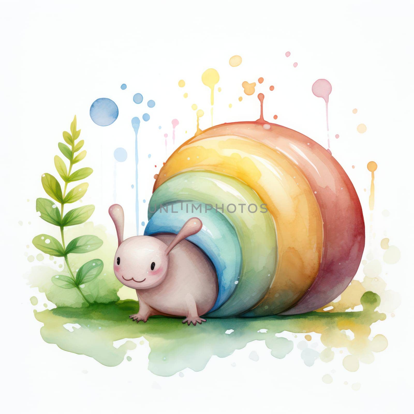 Sweet Animals Cartoon Character Card: Cute Baby Animals Celebrating Love and Happiness on a Colorful Watercolor Background