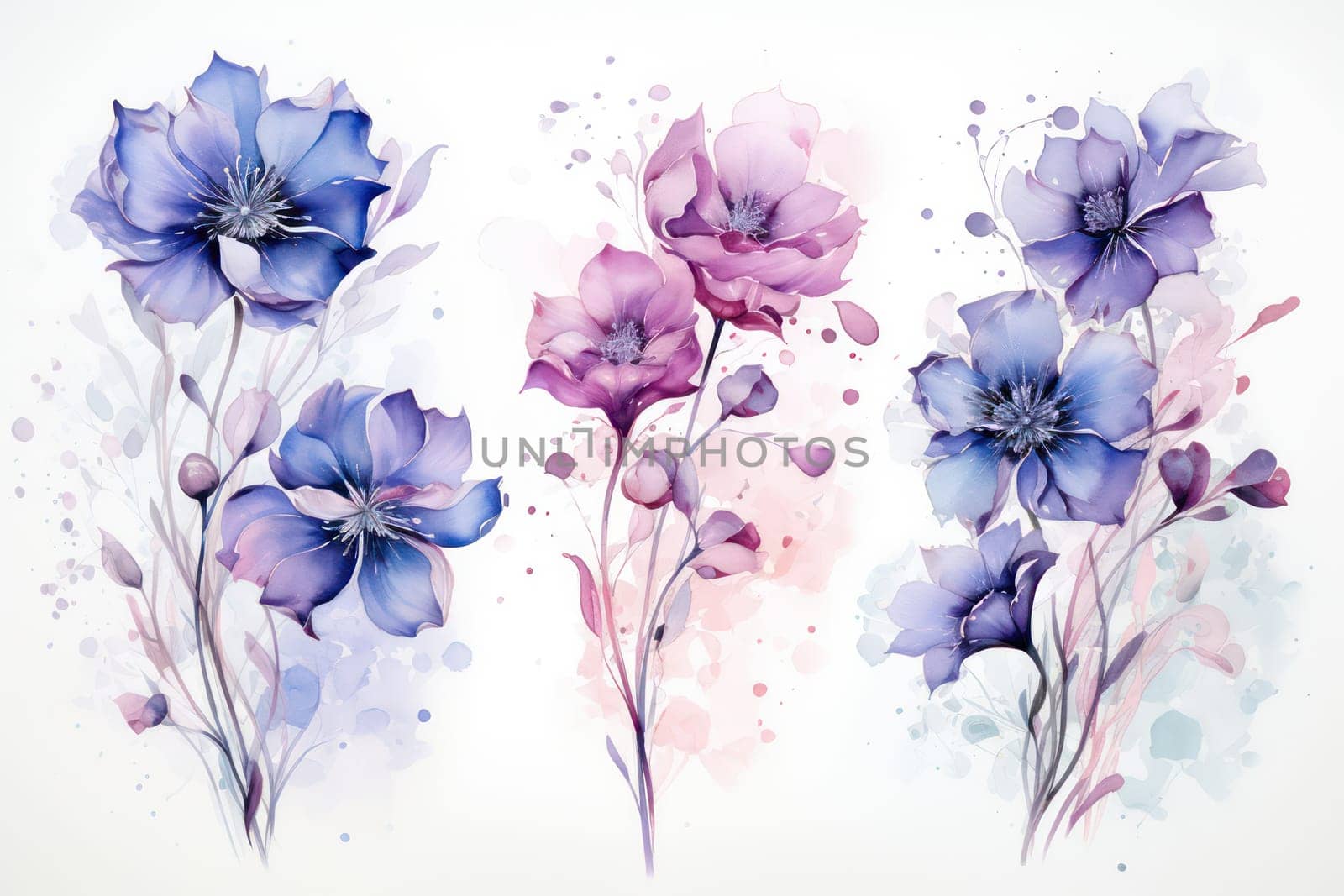 Spring Bliss: Watercolor Floral Blossoms on Vintage Botanical Background by Vichizh