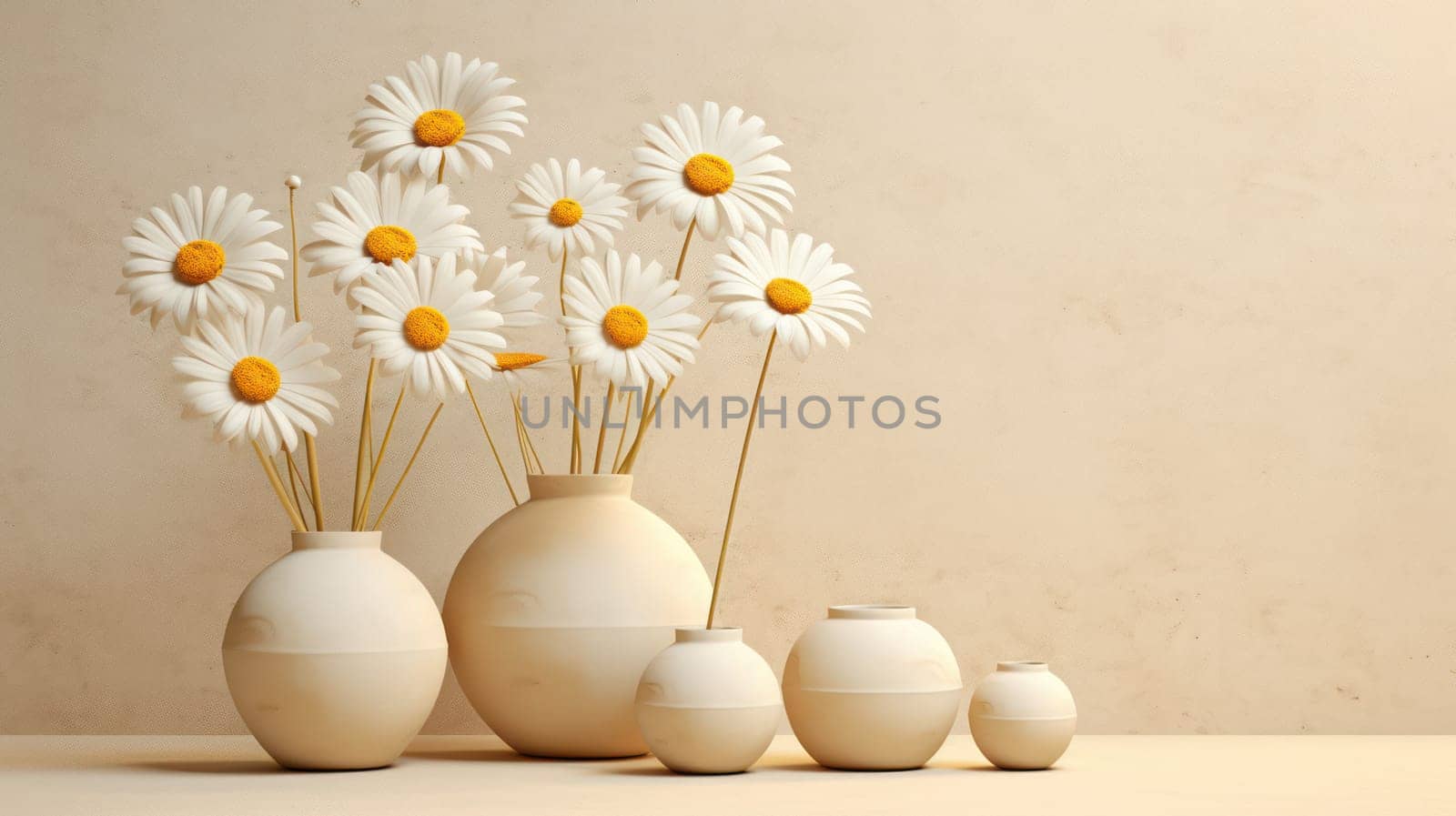 Rustic Charm: Floral Bouquet of Yellow Chamomiles in a Vintage Vase on a White Wooden Table