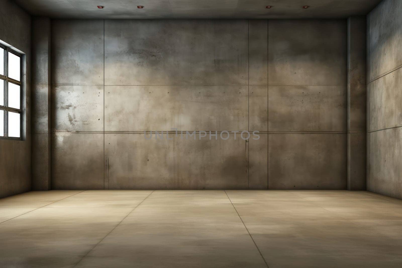 Concrete Grunge: A Dark, Textured Room with Spotlight on an Empty Stone Wall, Creating a Modern Interior Design Concept