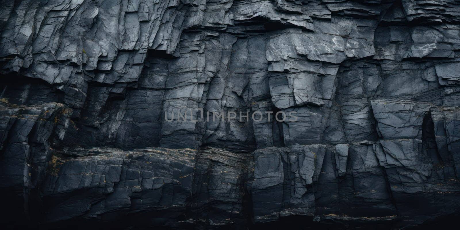 Rough, Textured Rock Surface: A Dark, Ancient Wall of Gray, Hard Stone. by Vichizh