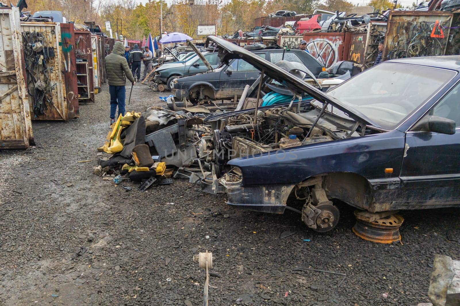 car parts at open air junkyard and used spare parts market in Kudaybergen, Bishkek, Kyrgyzstan by z1b