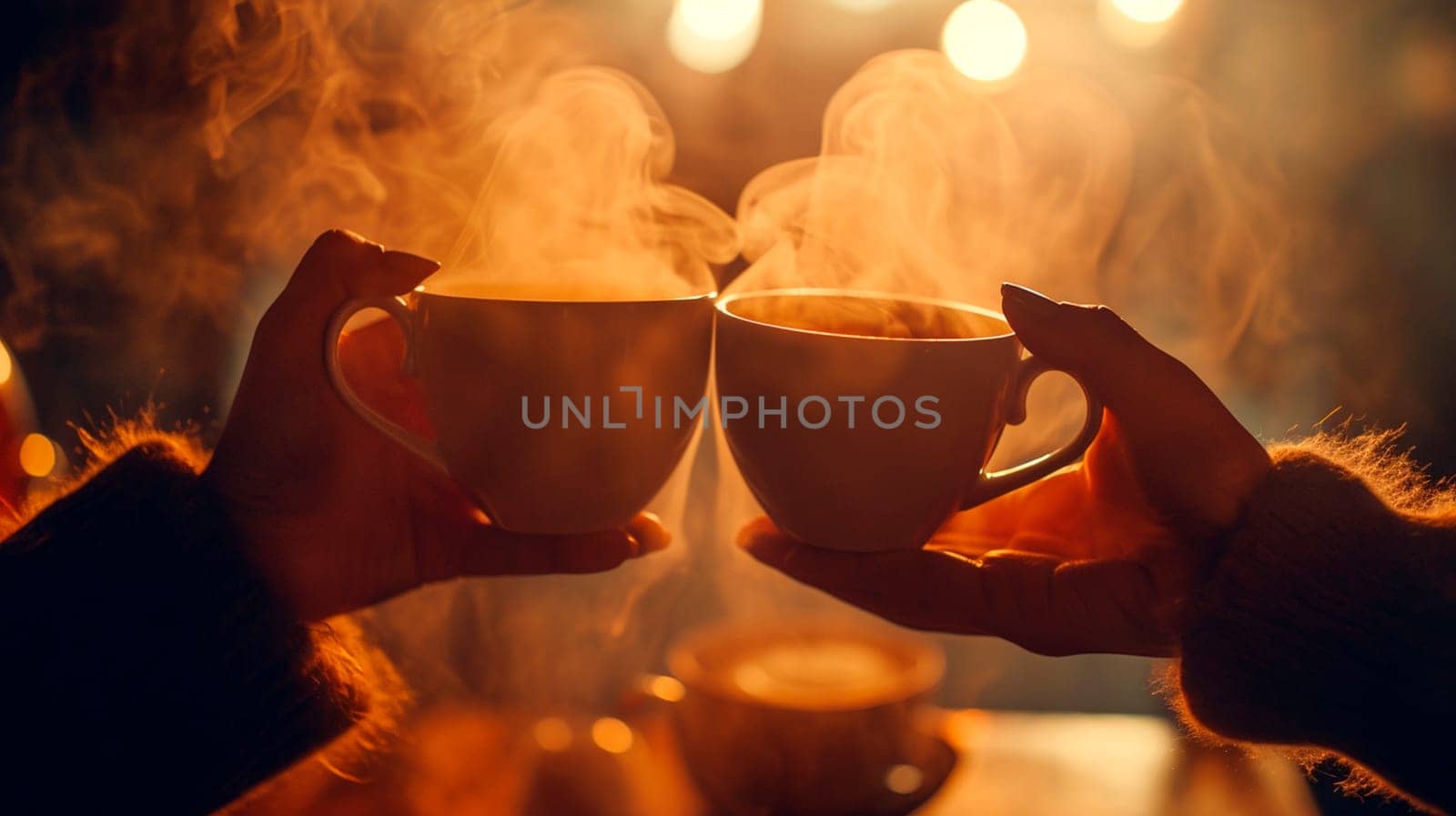 Coffee in a cup of smoke in the shape of a heart. Selective focus. by yanadjana