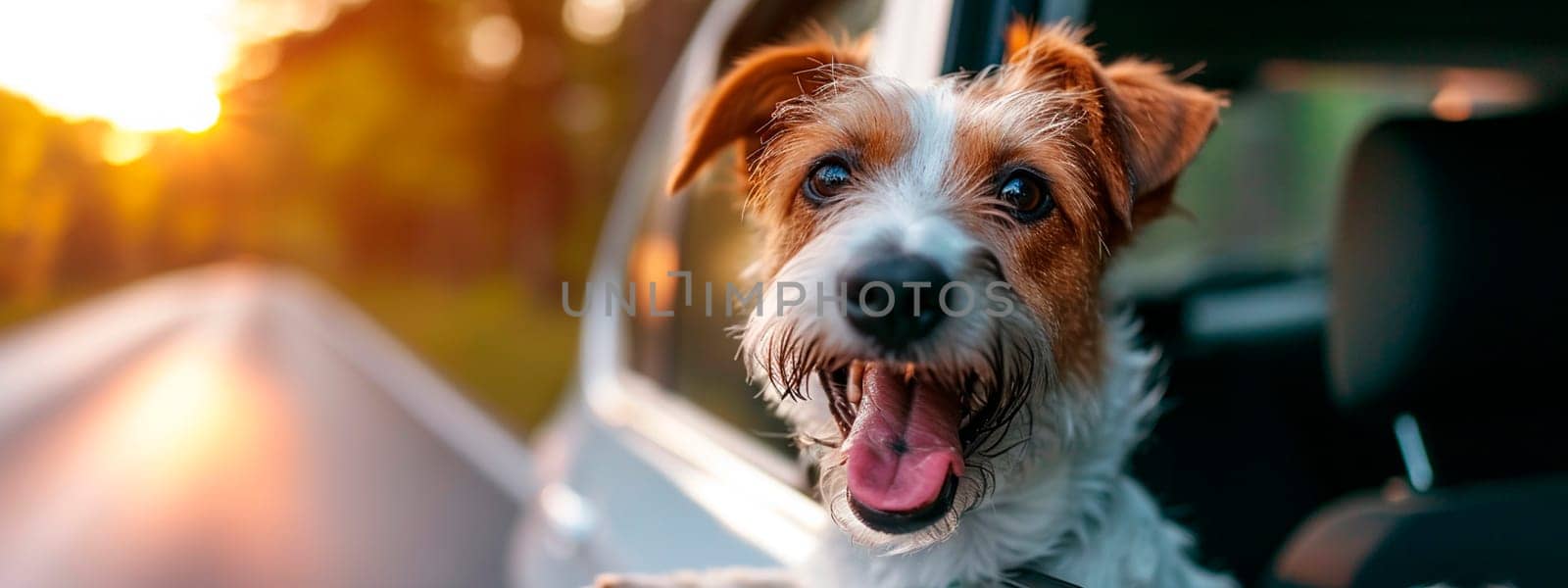 the dog looks out from the car window. Selective focus. animal.