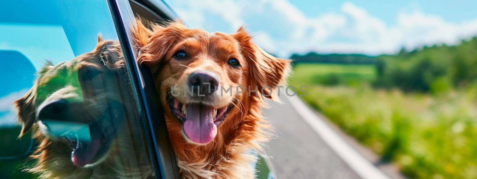 the dog looks out from the car window. Selective focus. by yanadjana