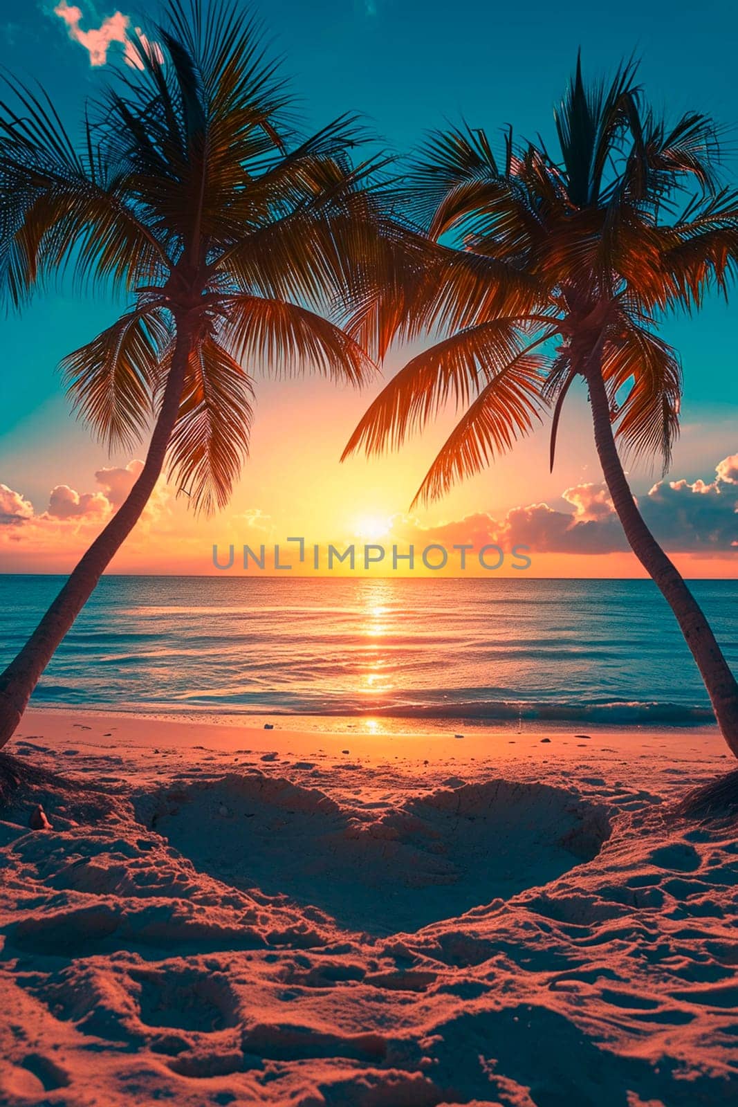 Palm trees on the beach heart. Selective focus. by yanadjana