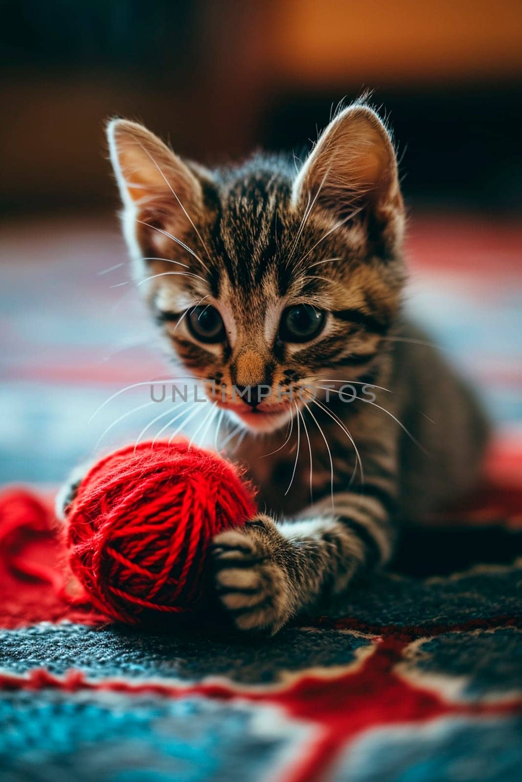 the cat plays with a ball of thread. Selective focus. by yanadjana