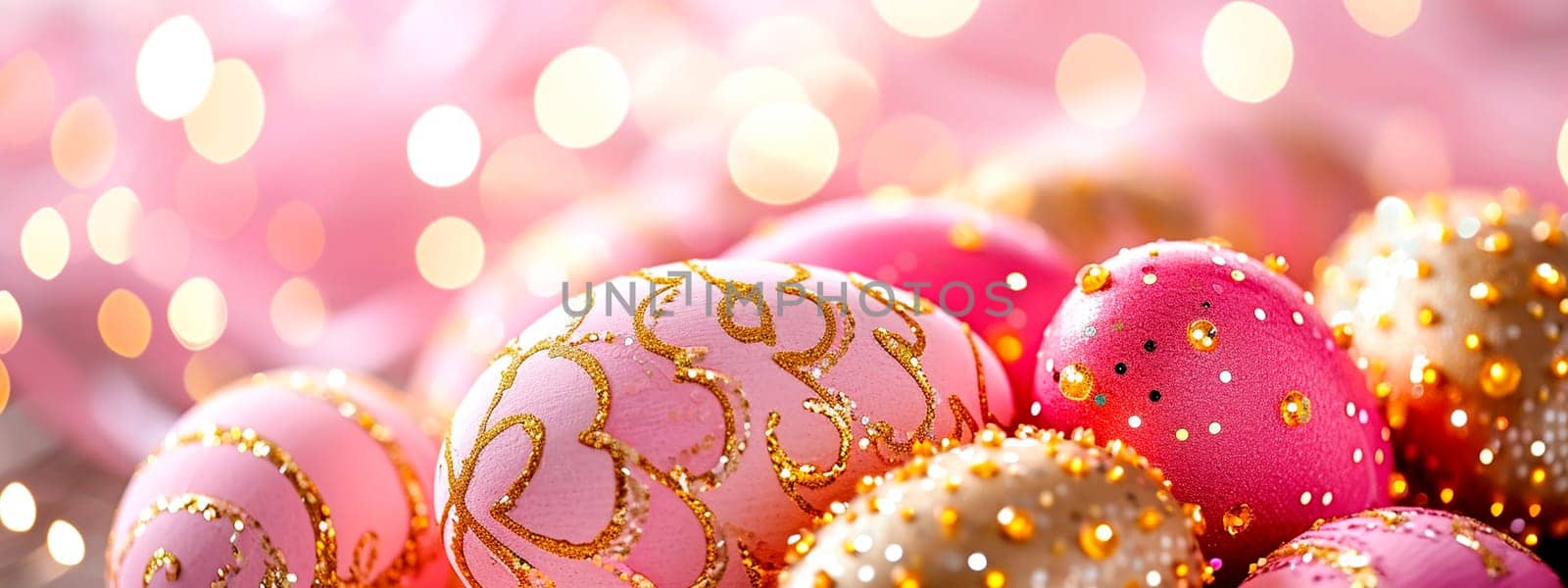 Golden eggs on a shiny Easter background. Selective focus. Holiday.