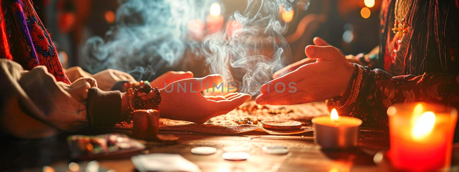 Fortune teller tells fortunes with candles and smoke. Selective focus. by yanadjana