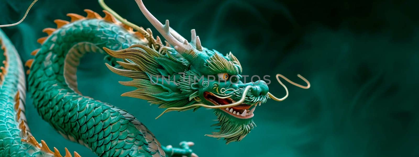 Chinese dragon on green background. Selective focus. by yanadjana