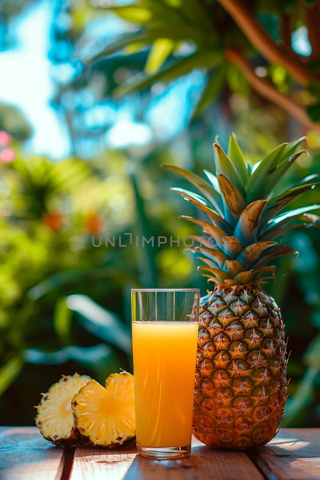 pineapple juice in a glass. Selective focus. by yanadjana