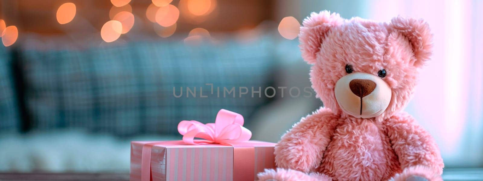 Pink bear gift for the holiday. Selective focus. by yanadjana