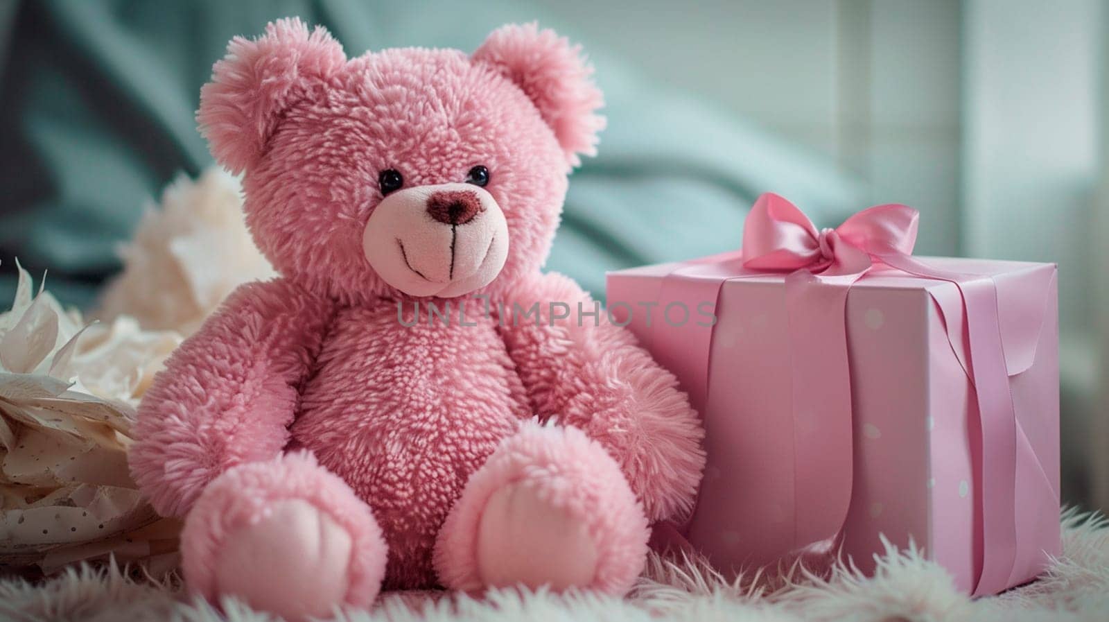 Pink bear gift for the holiday. Selective focus. by yanadjana