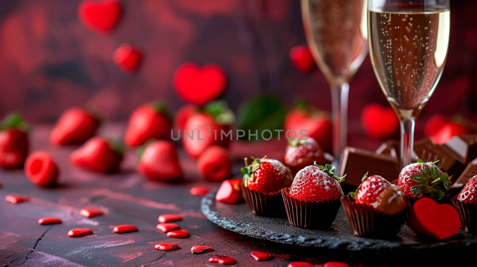 Champagne and strawberries for Valentine's Day. Selective focus. Drink.