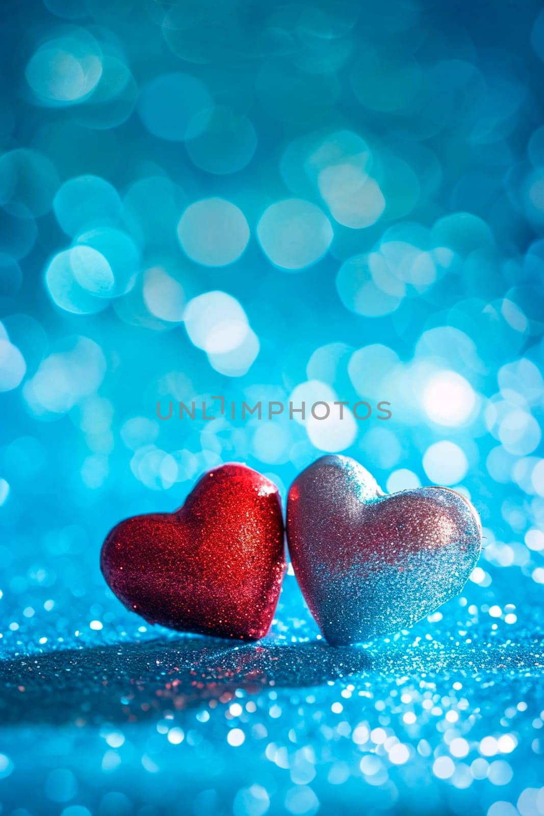 Hearts on a shiny background for Valentine's Day. Selective focus. by yanadjana