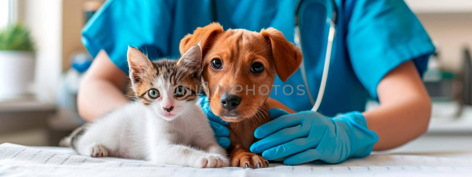 A veterinarian treats animals in a clinic. Selective focus. by yanadjana