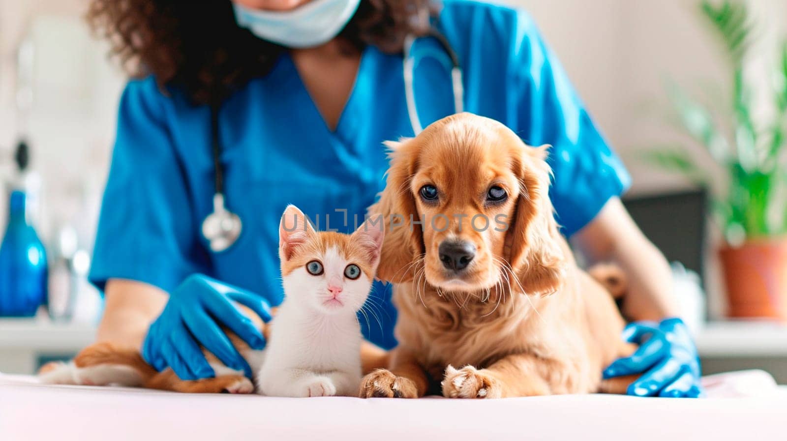 A veterinarian treats animals in a clinic. Selective focus. by yanadjana
