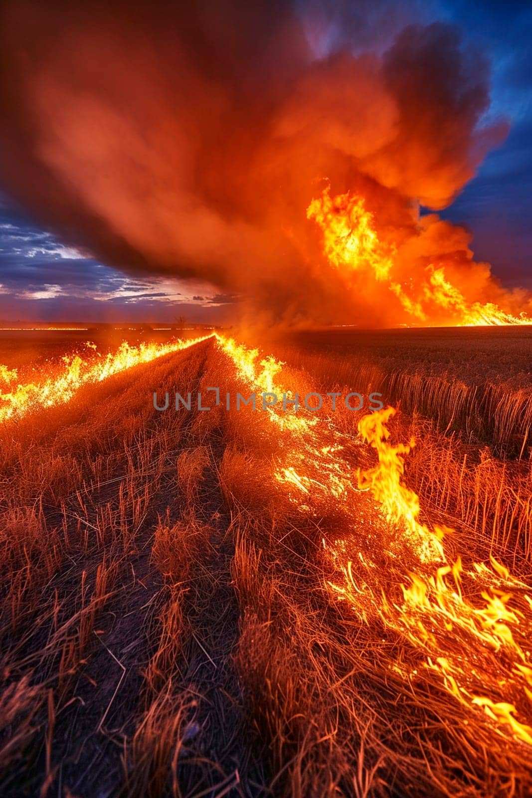 big fire in the field. Selective focus. by yanadjana