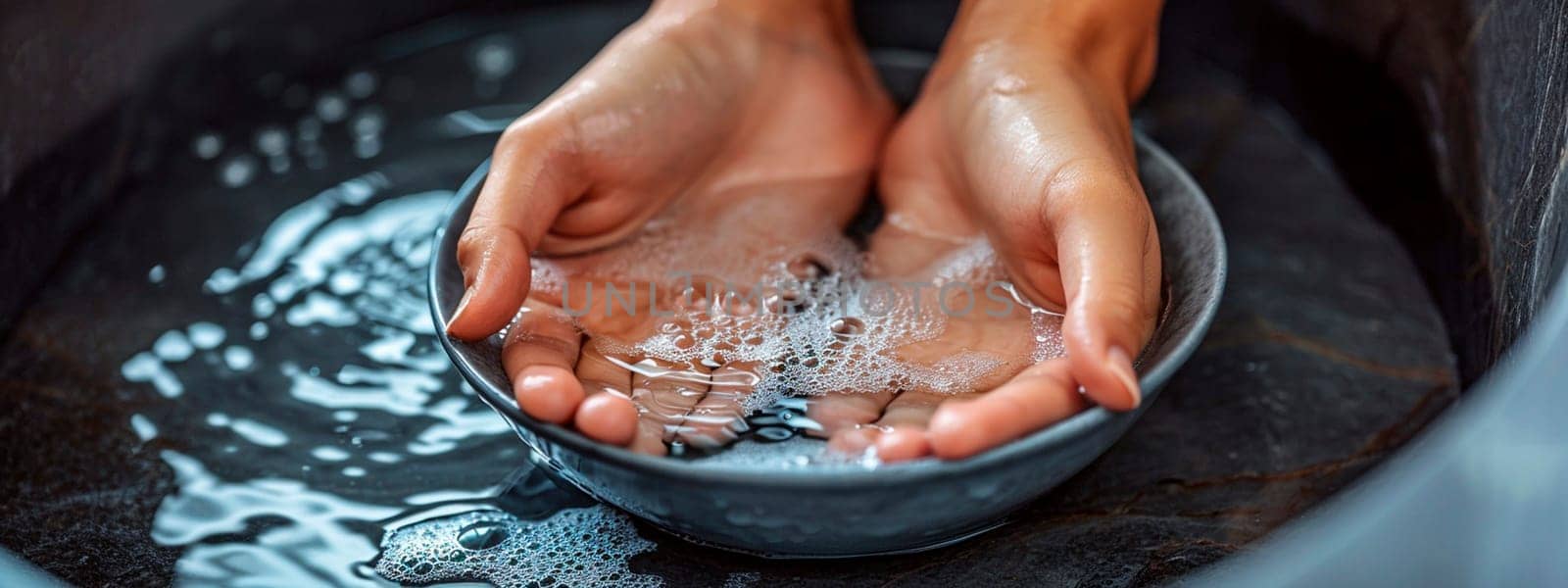 Woman's hands taking hand bath in spa salon. Selective focus. Nature.