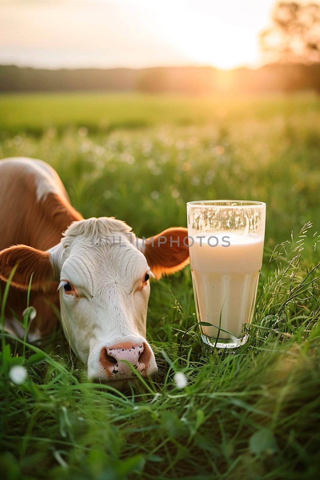 Cows grazing milk on a meadow. Selective focus. by yanadjana