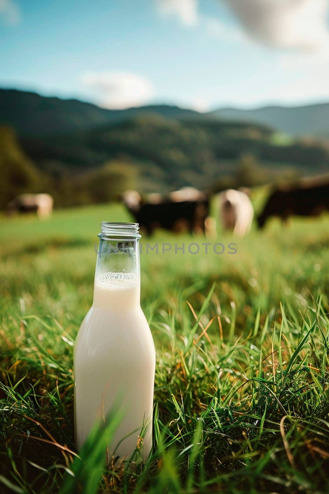 Cows grazing milk on a meadow. Selective focus. by yanadjana