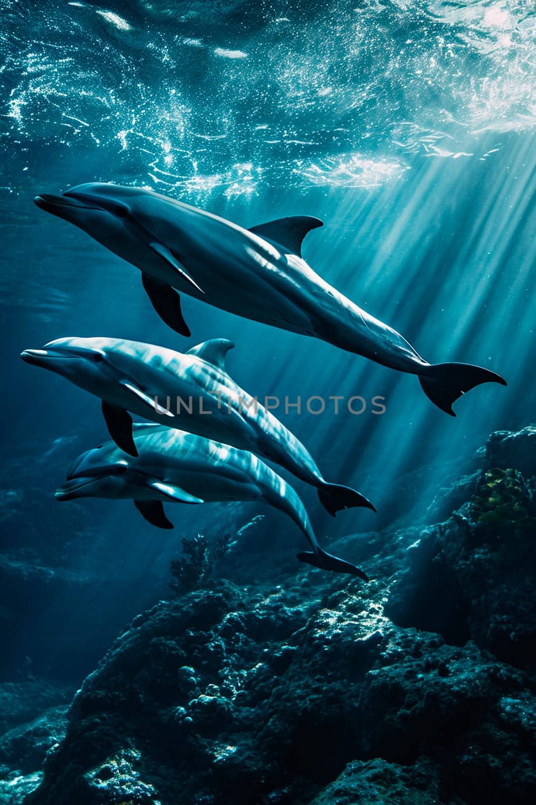 dolphins swim in the sea. Selective focus. animal.