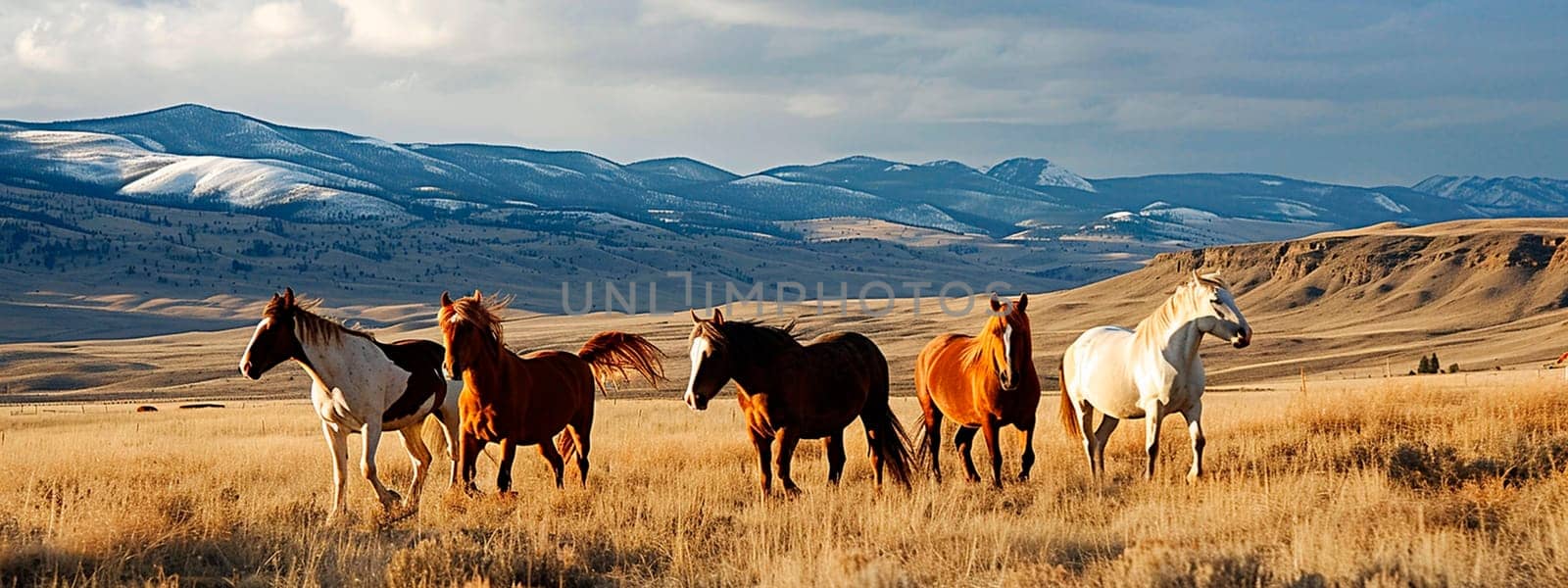 portrait of a herd of wild horses in nature. Selective focus. animal.