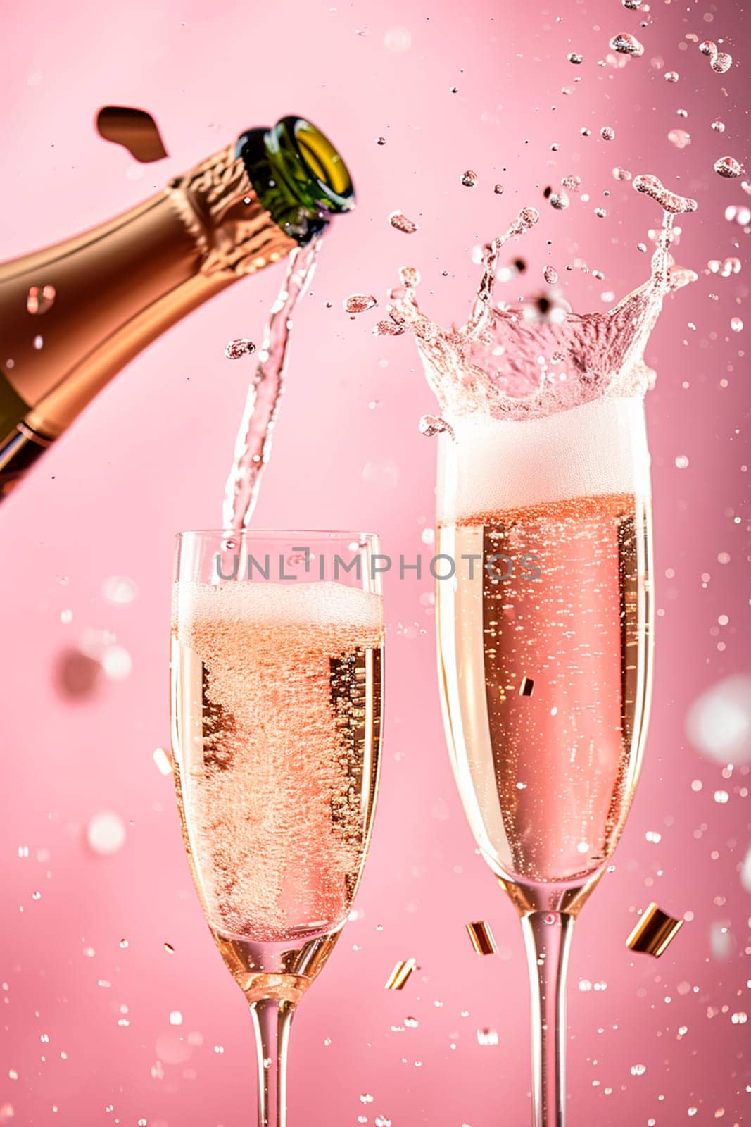 Roses and champagne for Valentine's Day. Selective focus. by yanadjana