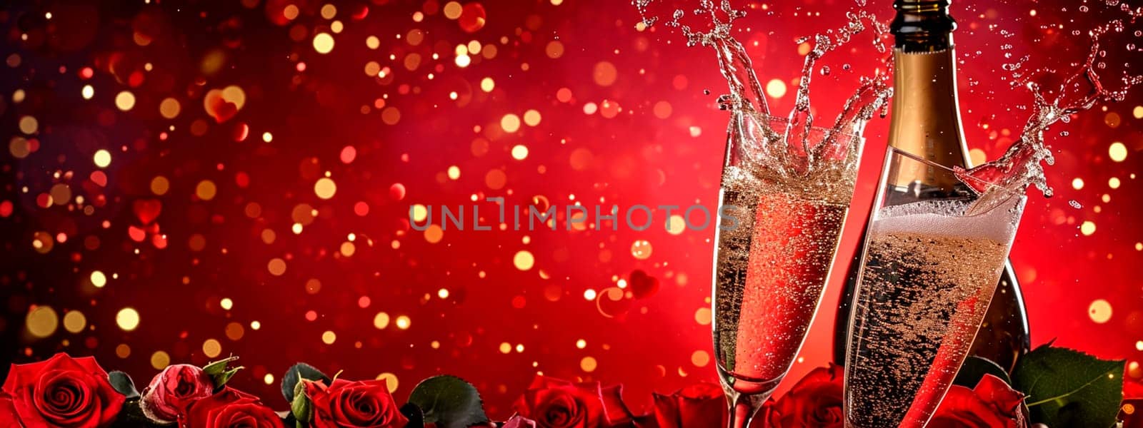 Roses and champagne for Valentine's Day. Selective focus. by yanadjana