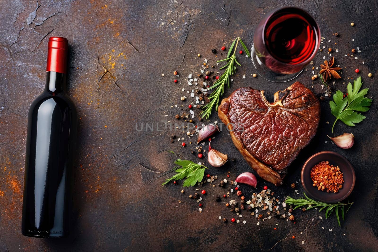 grilled beef steak for valentines day pragma in black background