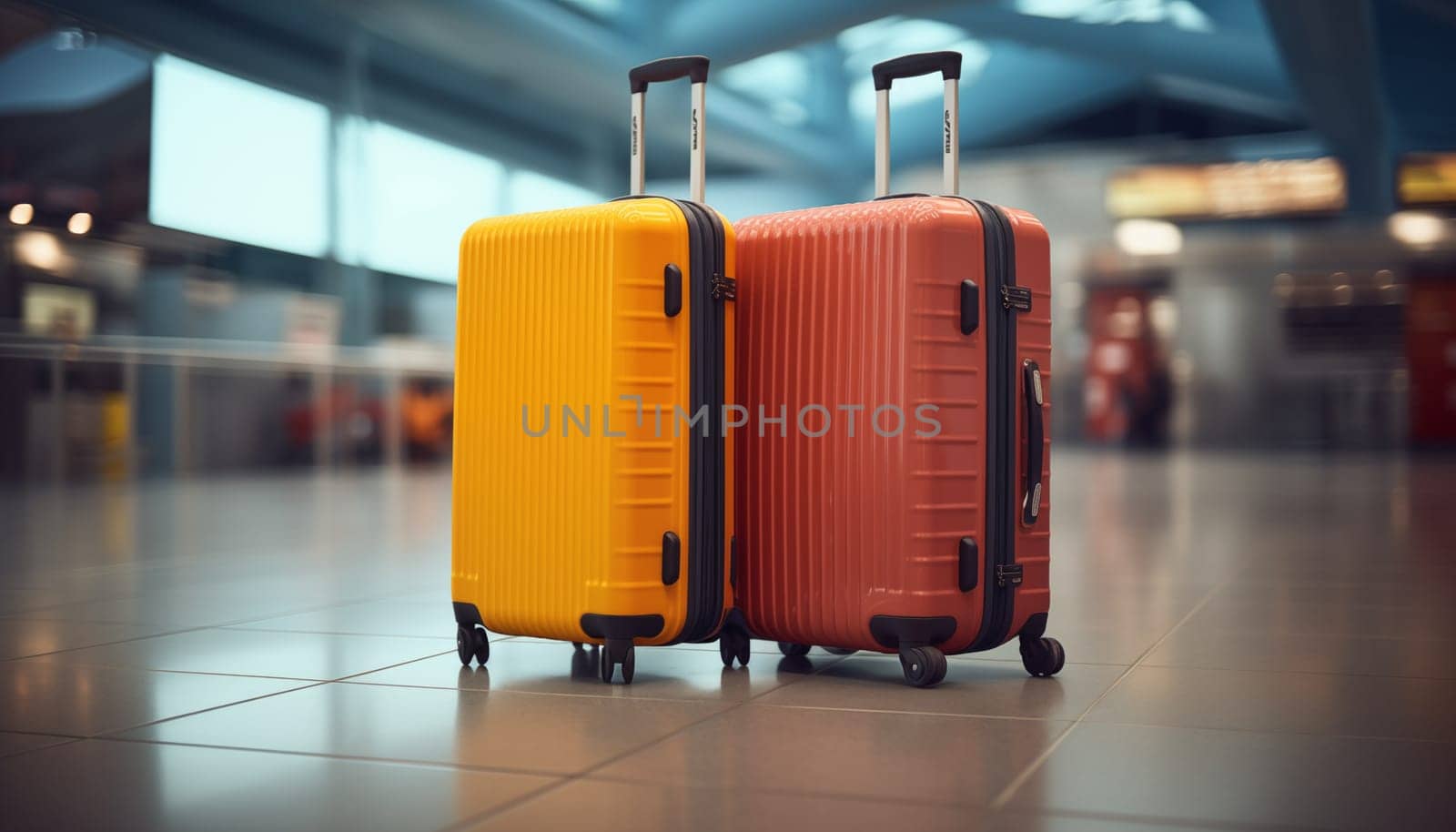 The concept of tourism and travel. Suitcases at the airport. High quality illustration