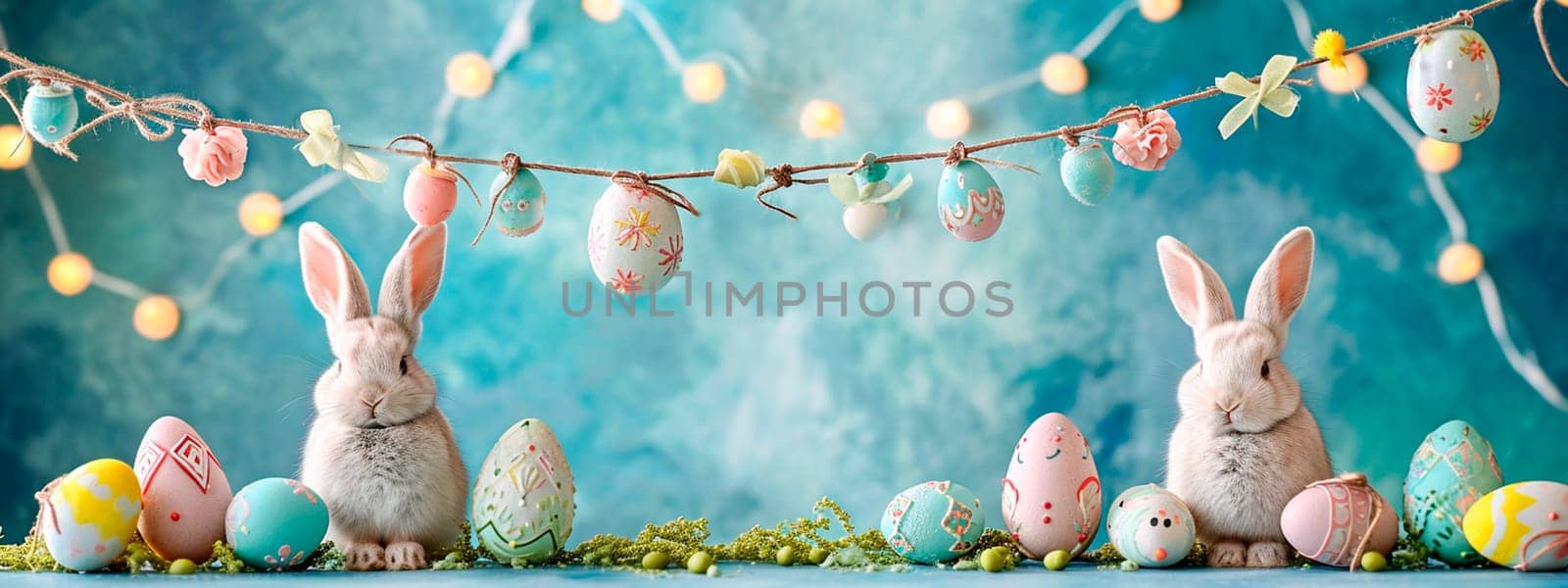 Beautiful Easter garland of eggs. Selective focus. Holiday.