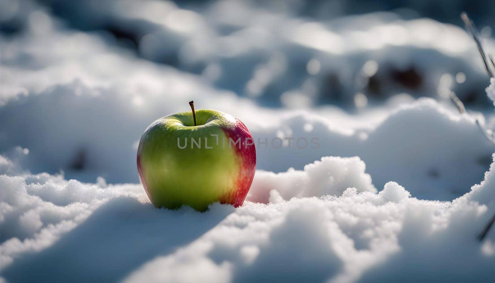 Apple on Snowy Ground Created by artificial intelligence