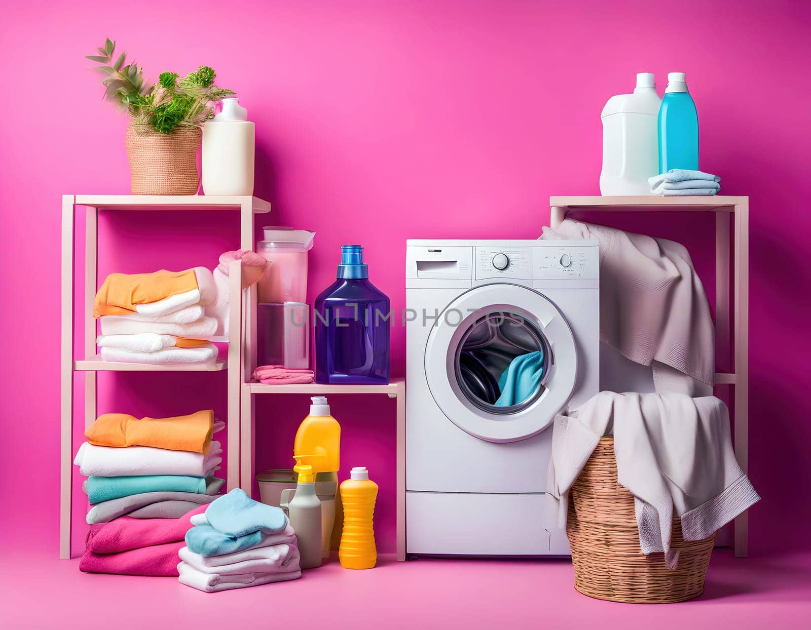 Colorful Home Laundry Room Setup with Washing Machine Created by artificial intelligence