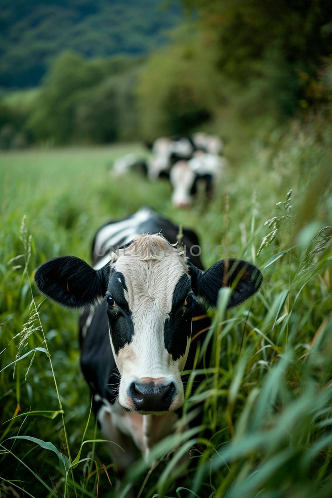 Cows graze in the meadow. Selective focus. by yanadjana